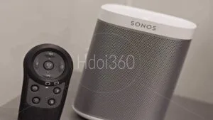Télécommande et bafles en gros plan